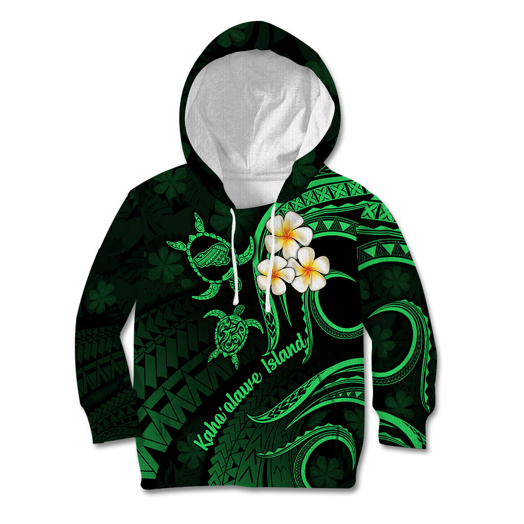 Hawaii Kid Hoodie Kahoolawe Islands Polynesian Sunset Plumeria Green Vibe LT9 Green - Polynesian Pride