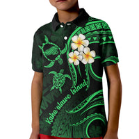 Hawaii Kid Polo Shirt Kahoolawe Islands Polynesian Sunset Plumeria Green Vibe LT9 Kid Green - Polynesian Pride