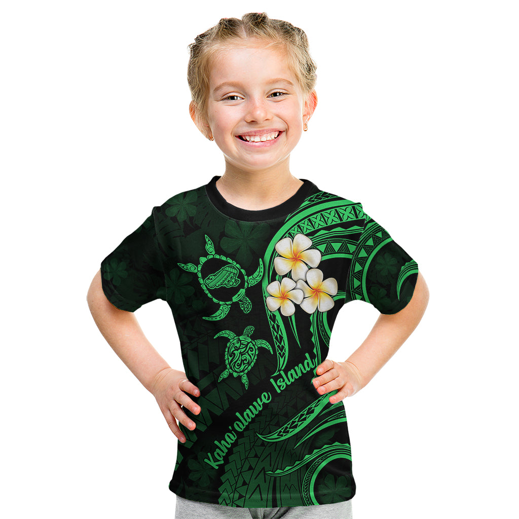 Hawaii Kid T Shirt Kahoolawe Islands Polynesian Sunset Plumeria Green Vibe LT9 Green - Polynesian Pride