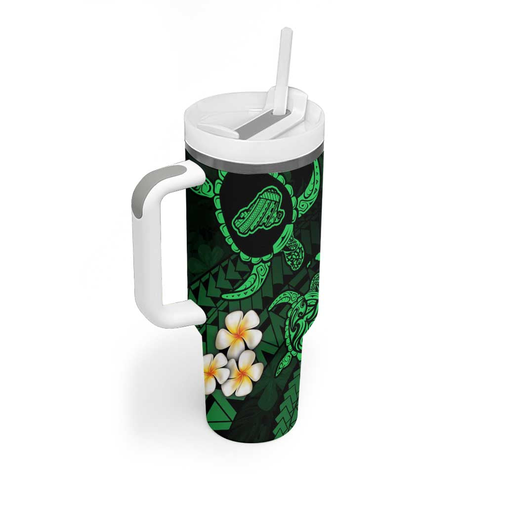 Hawaii Kahoolawe Islands Pacific Plumeria Tumbler With Handle Green Polynesian Tattoo