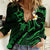Hawaii Women Casual Shirt Kahoolawe Islands Polynesian Sunset Plumeria Green Vibe LT9 Female Green - Polynesian Pride
