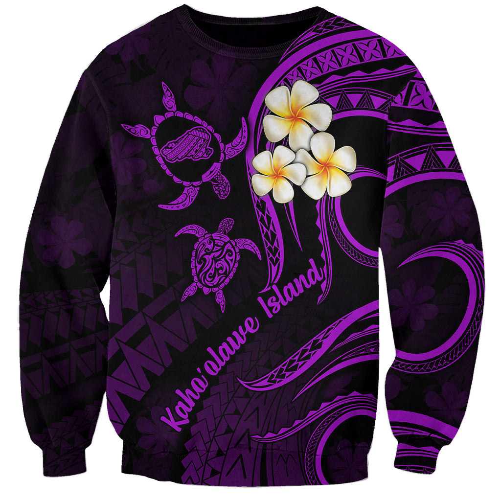 Polynesian Hawaii Sweatshirt Kahoolawe Islands with Pacific Plumeria Purple Vibe LT9 Unisex Purple - Polynesian Pride