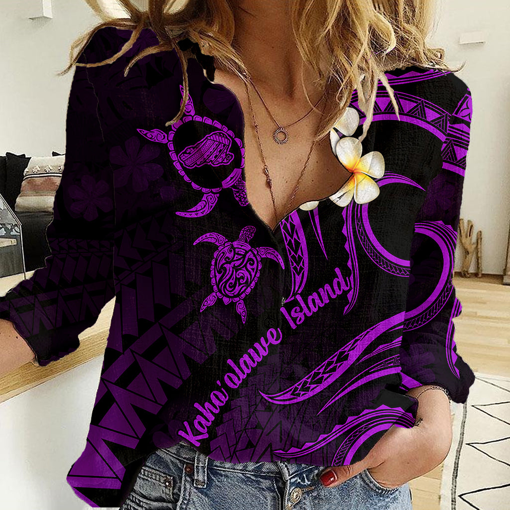 Polynesian Hawaii Women Casual Shirt Kahoolawe Islands with Pacific Plumeria Purple Vibe LT9 Female Purple - Polynesian Pride