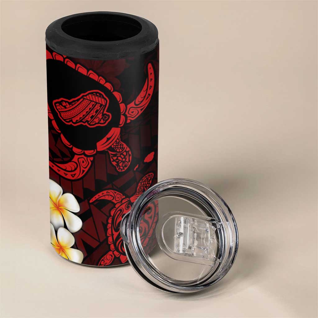 Hawaii Kahoolawe Islands Pacific Plumeria 4 in 1 Can Cooler Tumbler Red Polynesian Tattoo