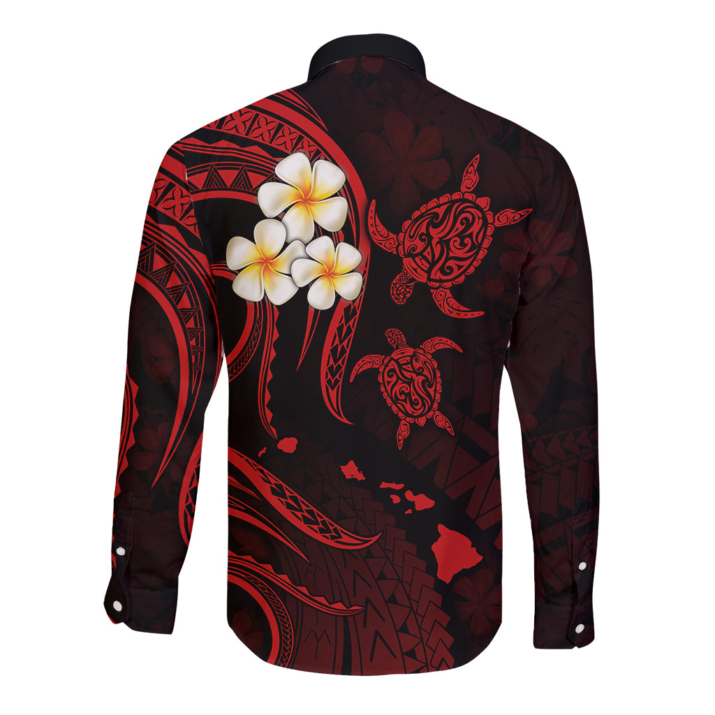 Polynesian Hawaii Long Sleeve Button Shirt Kahoolawe Islands with Pacific Plumeria Red Vibe LT9 - Polynesian Pride