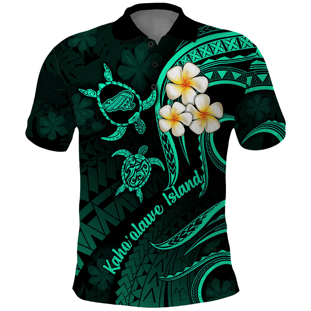 Polynesian Hawaii Polo Shirt Kahoolawe Islands with Pacific Plumeria Turquoise Vibe LT9 Turquoise - Polynesian Pride