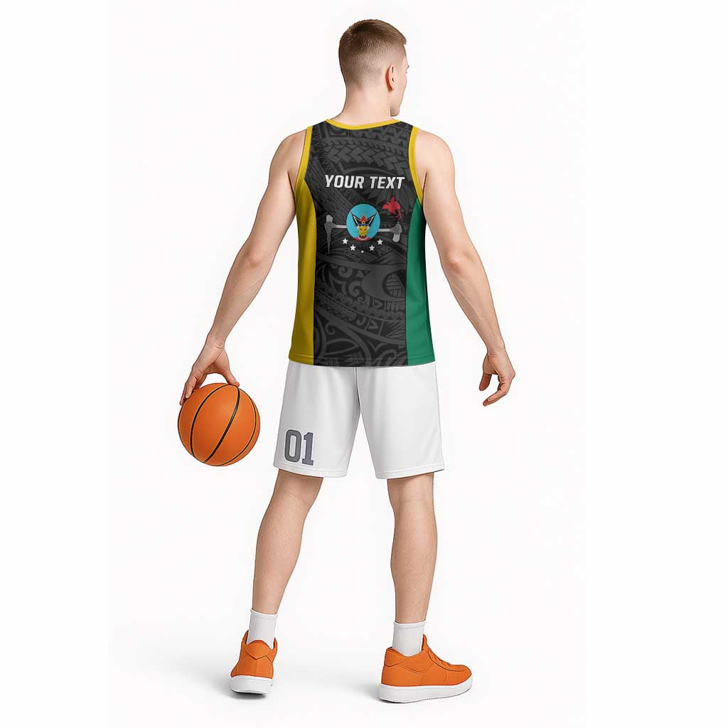 Personalised PNG Hela Province Basketball Jersey Bird of Paradise Tattoo Flag Motif - Polynesian Pride