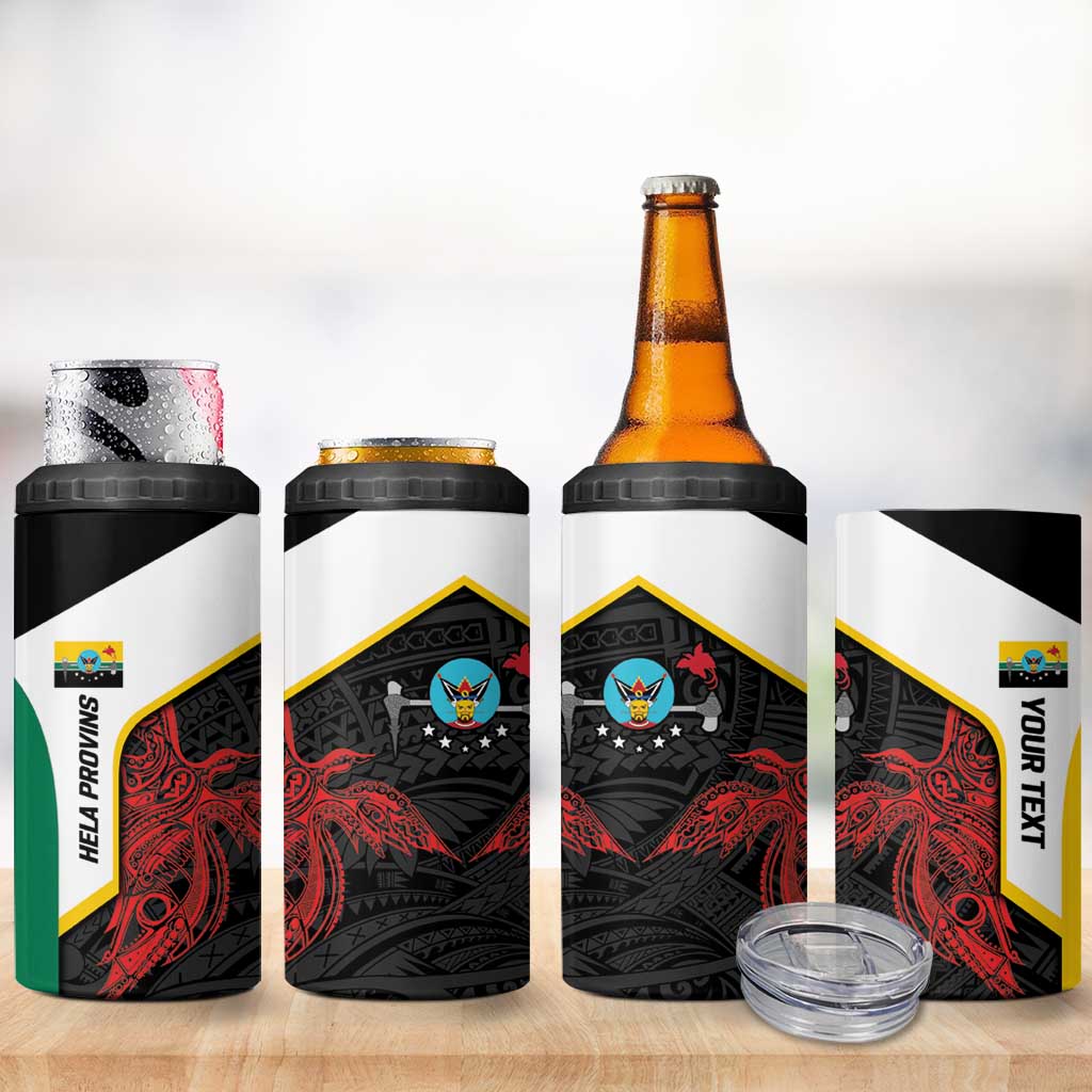 Personalised PNG Hela Province 4 in 1 Can Cooler Tumbler Bird of Paradise Tattoo Flag Motif - Polynesian Pride