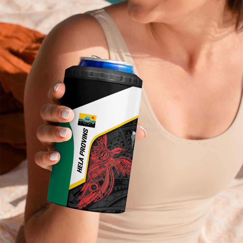 Personalised PNG Hela Province 4 in 1 Can Cooler Tumbler Bird of Paradise Tattoo Flag Motif - Polynesian Pride