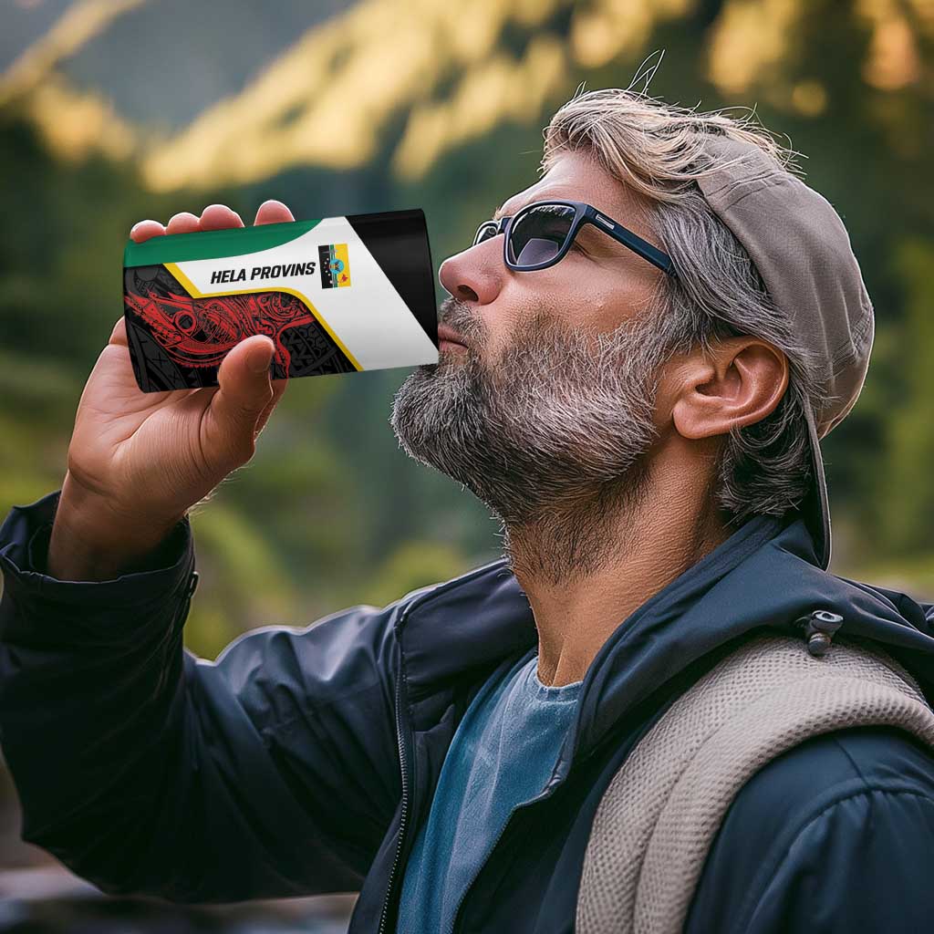 Personalised PNG Hela Province 4 in 1 Can Cooler Tumbler Bird of Paradise Tattoo Flag Motif - Polynesian Pride