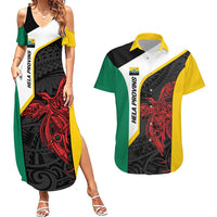 Personalised PNG Hela Province Couples Matching Summer Maxi Dress and Hawaiian Shirt Bird of Paradise Tattoo Flag Motif - Polynesian Pride