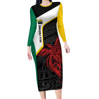 Personalised PNG Hela Province Family Matching Long Sleeve Bodycon Dress and Hawaiian Shirt Bird of Paradise Tattoo Flag Motif - Polynesian Pride