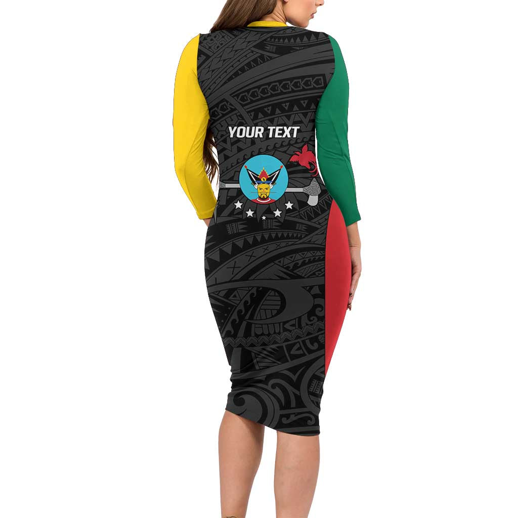 Personalised PNG Hela Province Family Matching Long Sleeve Bodycon Dress and Hawaiian Shirt Bird of Paradise Tattoo Flag Motif - Polynesian Pride