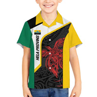 Personalised PNG Hela Province Family Matching Long Sleeve Bodycon Dress and Hawaiian Shirt Bird of Paradise Tattoo Flag Motif - Polynesian Pride