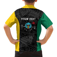 Personalised PNG Hela Province Family Matching Off The Shoulder Long Sleeve Dress and Hawaiian Shirt Bird of Paradise Tattoo Flag Motif - Polynesian Pride