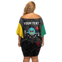 Personalised PNG Hela Province Family Matching Off Shoulder Short Dress and Hawaiian Shirt Bird of Paradise Tattoo Flag Motif - Polynesian Pride