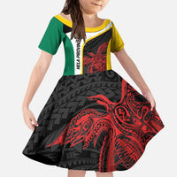 Personalised PNG Hela Province Kid Short Sleeve Dress Bird of Paradise Tattoo Flag Motif - Polynesian Pride