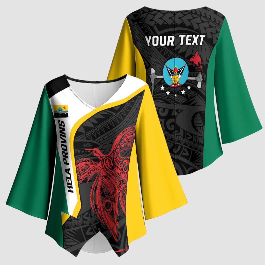 Personalised PNG Hela Province Kimono Sleeve Blouse Bird of Paradise Tattoo Flag Motif - Polynesian Pride