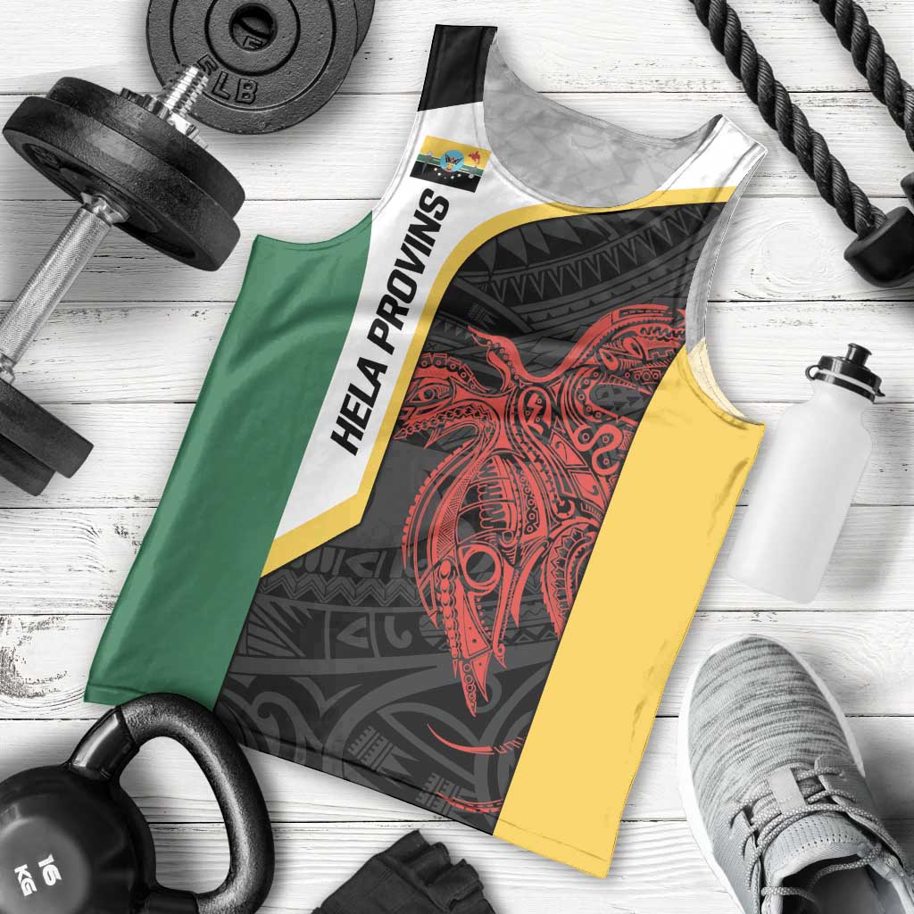Personalised PNG Hela Province Men Tank Top Bird of Paradise Tattoo Flag Motif - Polynesian Pride