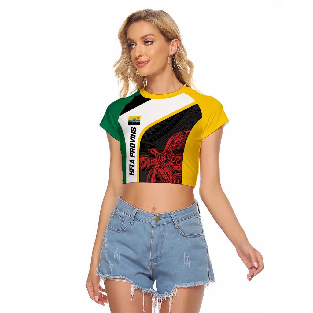 Personalised PNG Hela Province Raglan Cropped T Shirt Bird of Paradise Tattoo Flag Motif - Polynesian Pride