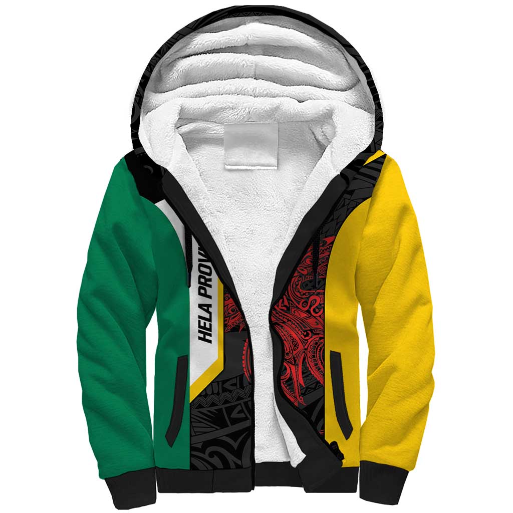 Personalised PNG Hela Province Sherpa Hoodie Bird of Paradise Tattoo Flag Motif - Polynesian Pride