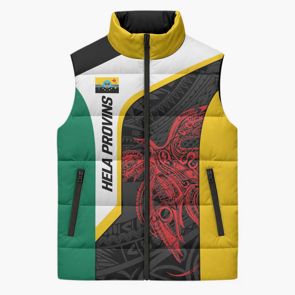 Personalised PNG Hela Province Sleeveless Puffer Jacket Bird of Paradise Tattoo Flag Motif LT9 Unisex Yellow - Polynesian Pride