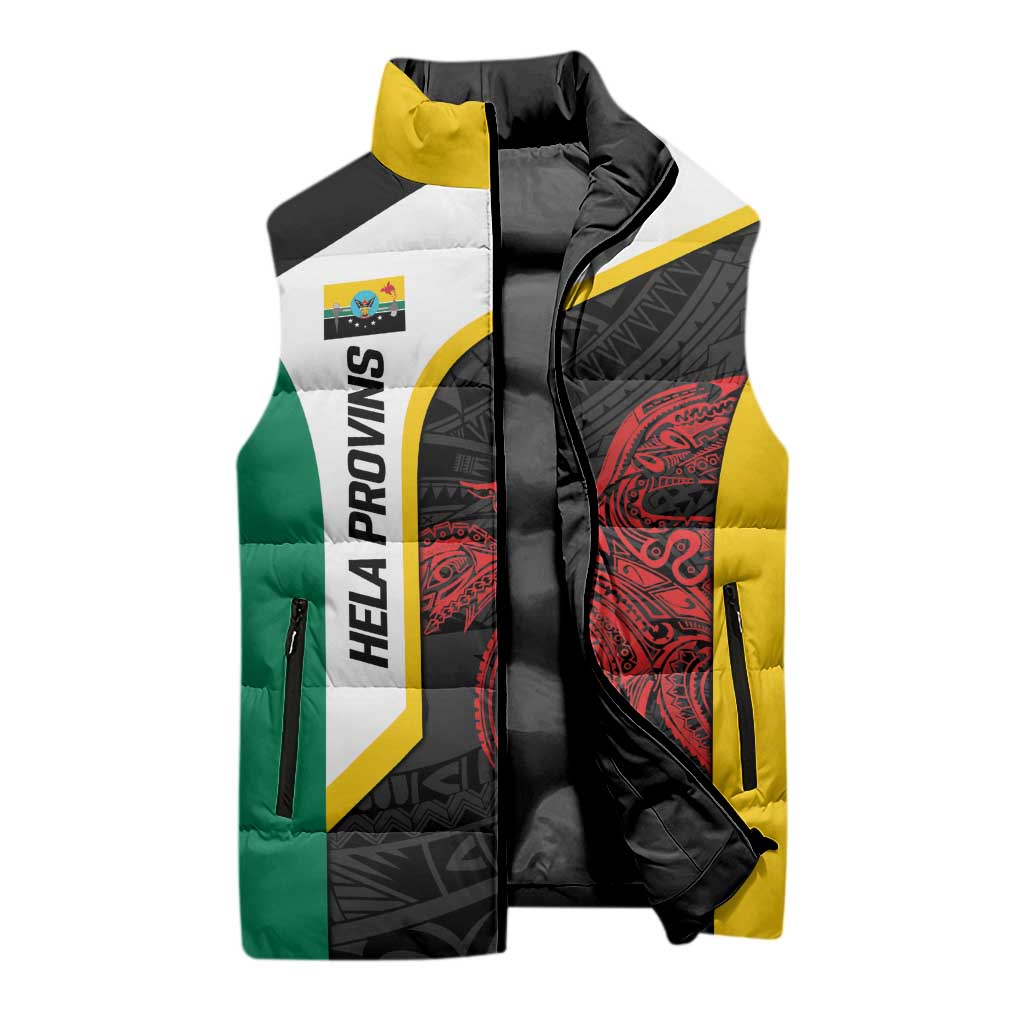 Personalised PNG Hela Province Sleeveless Puffer Jacket Bird of Paradise Tattoo Flag Motif LT9 - Polynesian Pride