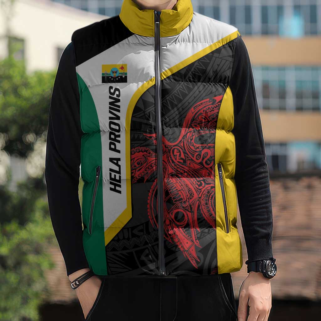 Personalised PNG Hela Province Sleeveless Puffer Jacket Bird of Paradise Tattoo Flag Motif LT9 - Polynesian Pride