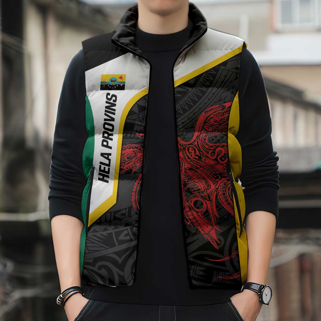 Personalised PNG Hela Province Sleeveless Puffer Jacket Bird of Paradise Tattoo Flag Motif LT9 - Polynesian Pride