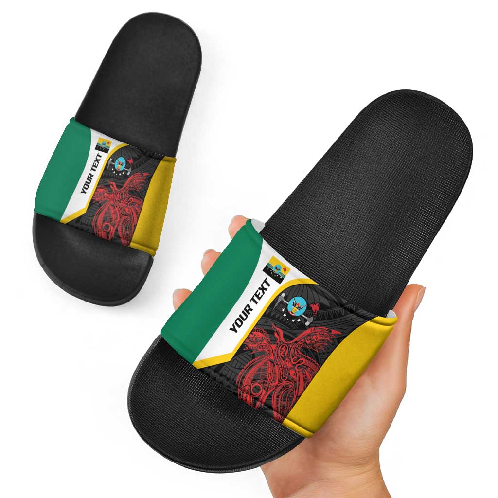 Personalised PNG Hela Province Slide Sandals Bird of Paradise Tattoo Flag Motif - Polynesian Pride