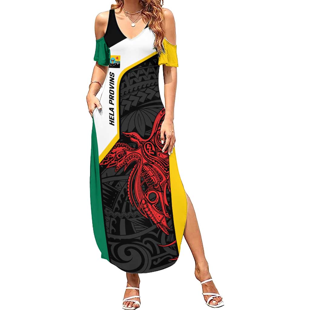 Personalised PNG Hela Province Summer Maxi Dress Bird of Paradise Tattoo Flag Motif - Polynesian Pride