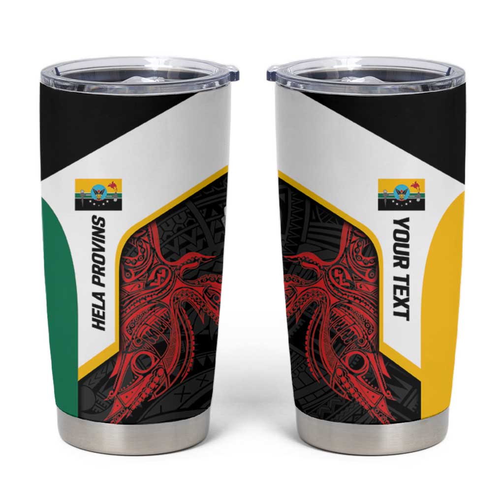 Personalised PNG Hela Province Tumbler Cup Bird of Paradise Tattoo Flag Motif - Polynesian Pride