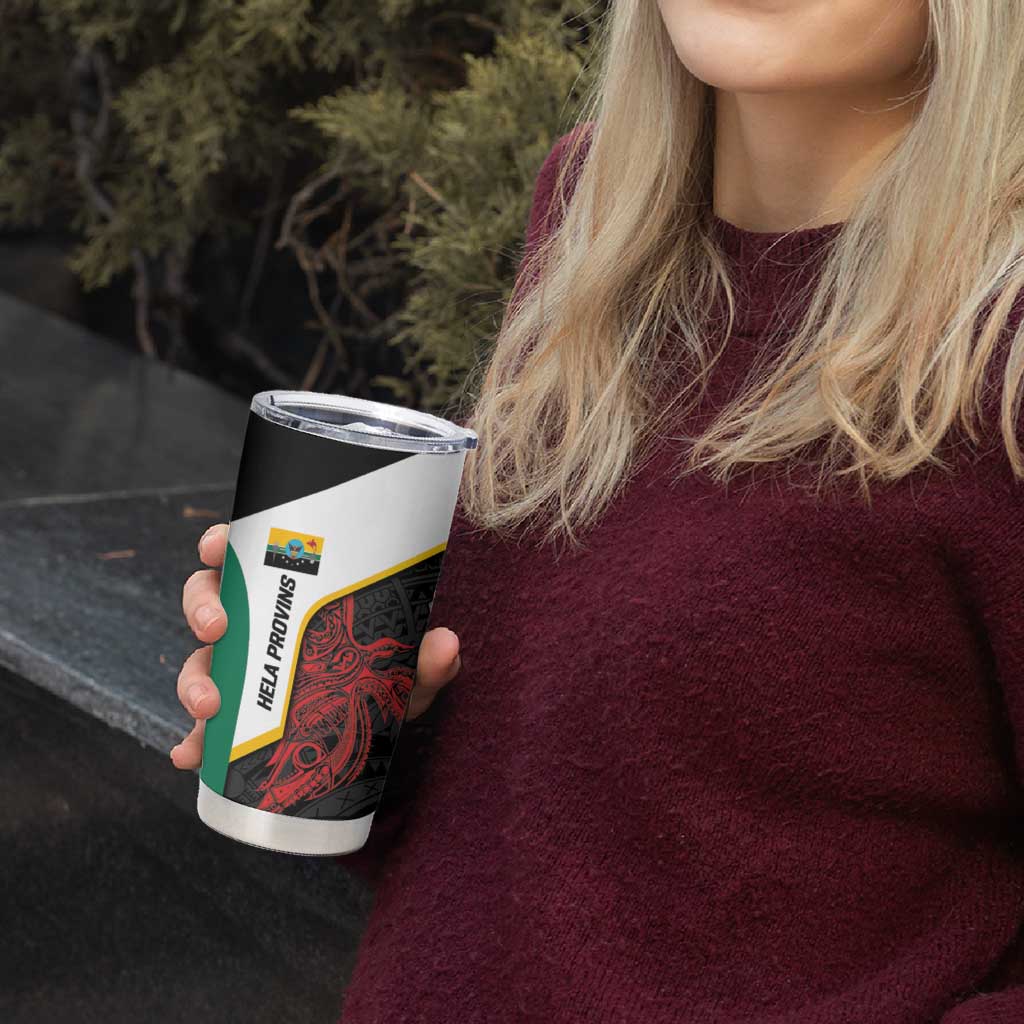 Personalised PNG Hela Province Tumbler Cup Bird of Paradise Tattoo Flag Motif - Polynesian Pride