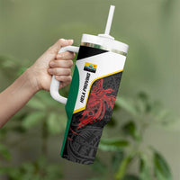 Personalised PNG Hela Province Tumbler With Handle Bird of Paradise Tattoo Flag Motif - Polynesian Pride