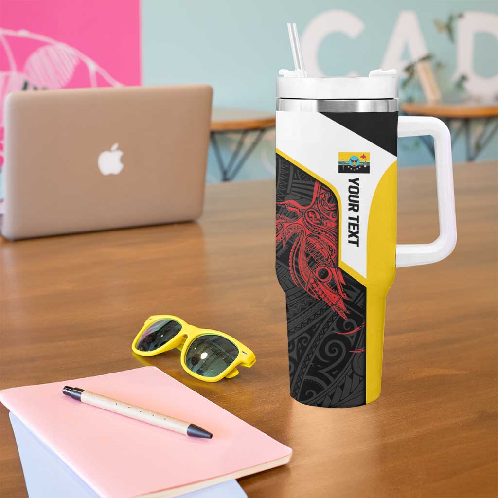 Personalised PNG Hela Province Tumbler With Handle Bird of Paradise Tattoo Flag Motif - Polynesian Pride