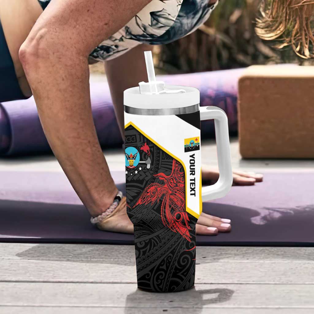 Personalised PNG Hela Province Tumbler With Handle Bird of Paradise Tattoo Flag Motif - Polynesian Pride