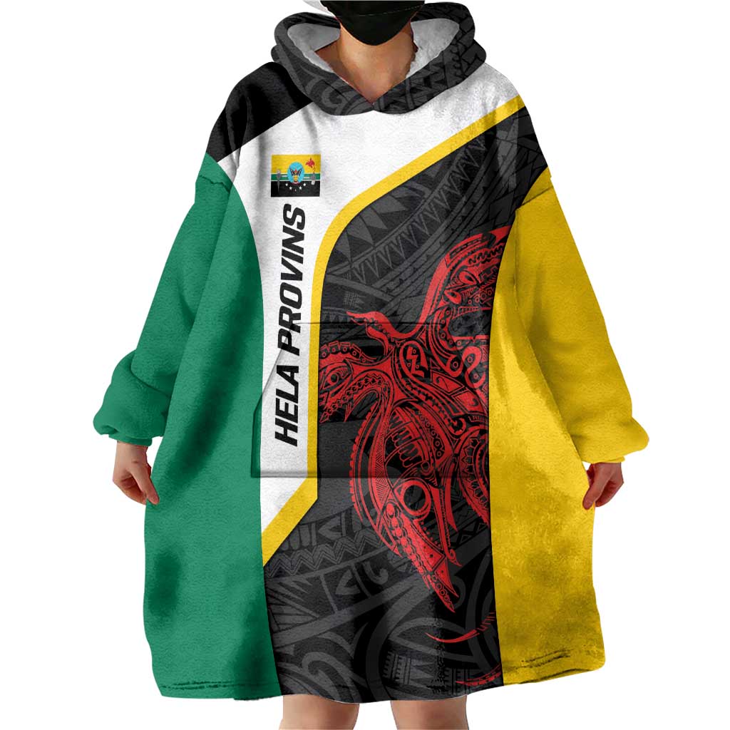 Personalised PNG Hela Province Wearable Blanket Hoodie Bird of Paradise Tattoo Flag Motif - Polynesian Pride