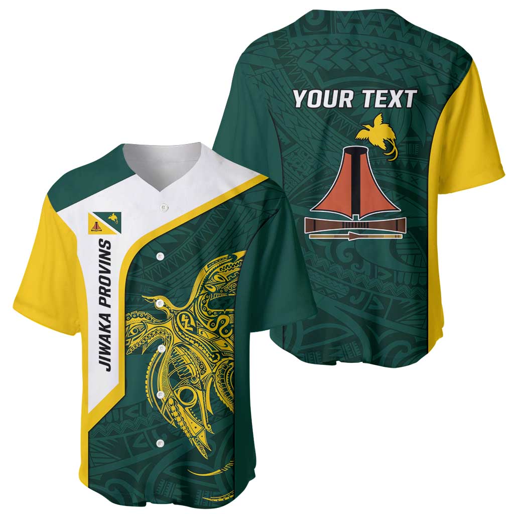 Personalised PNG Jiwaka Province Baseball Jersey Bird of Paradise Tattoo Flag Motif - Polynesian Pride