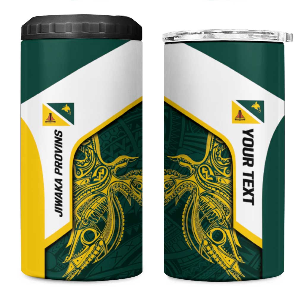 Personalised PNG Jiwaka Province 4 in 1 Can Cooler Tumbler Bird of Paradise Tattoo Flag Motif - Polynesian Pride