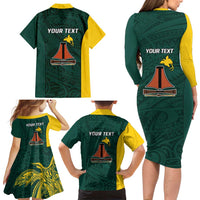 Personalised PNG Jiwaka Province Family Matching Long Sleeve Bodycon Dress and Hawaiian Shirt Bird of Paradise Tattoo Flag Motif - Polynesian Pride