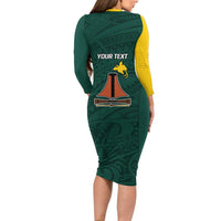 Personalised PNG Jiwaka Province Family Matching Long Sleeve Bodycon Dress and Hawaiian Shirt Bird of Paradise Tattoo Flag Motif - Polynesian Pride