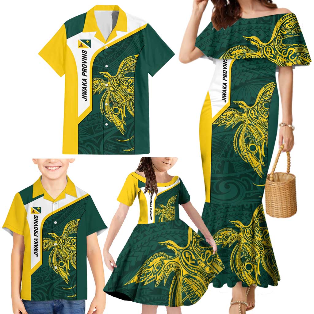 Personalised PNG Jiwaka Province Family Matching Mermaid Dress and Hawaiian Shirt Bird of Paradise Tattoo Flag Motif - Polynesian Pride