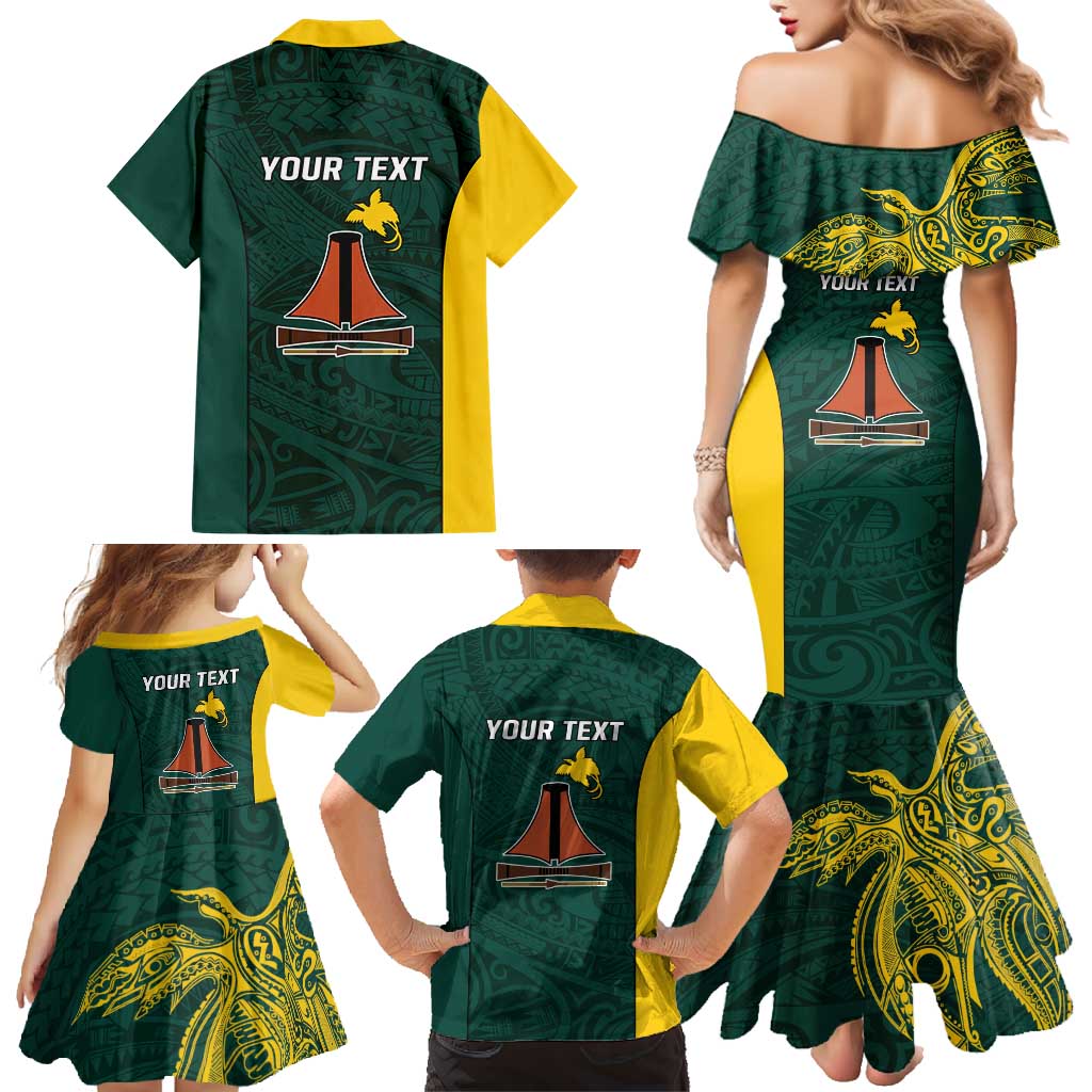 Personalised PNG Jiwaka Province Family Matching Mermaid Dress and Hawaiian Shirt Bird of Paradise Tattoo Flag Motif - Polynesian Pride