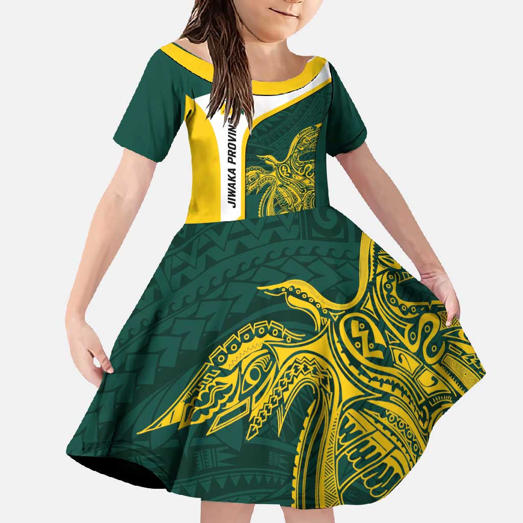 Personalised PNG Jiwaka Province Family Matching Off Shoulder Maxi Dress and Hawaiian Shirt Bird of Paradise Tattoo Flag Motif - Polynesian Pride