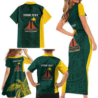 Personalised PNG Jiwaka Province Family Matching Short Sleeve Bodycon Dress and Hawaiian Shirt Bird of Paradise Tattoo Flag Motif - Polynesian Pride