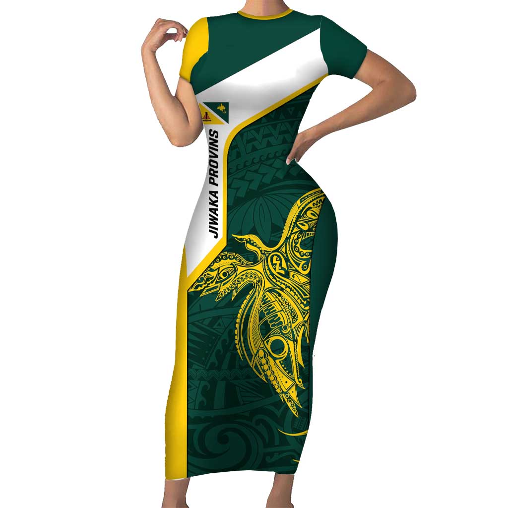 Personalised PNG Jiwaka Province Family Matching Short Sleeve Bodycon Dress and Hawaiian Shirt Bird of Paradise Tattoo Flag Motif - Polynesian Pride