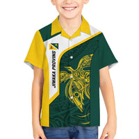 Personalised PNG Jiwaka Province Family Matching Short Sleeve Bodycon Dress and Hawaiian Shirt Bird of Paradise Tattoo Flag Motif - Polynesian Pride