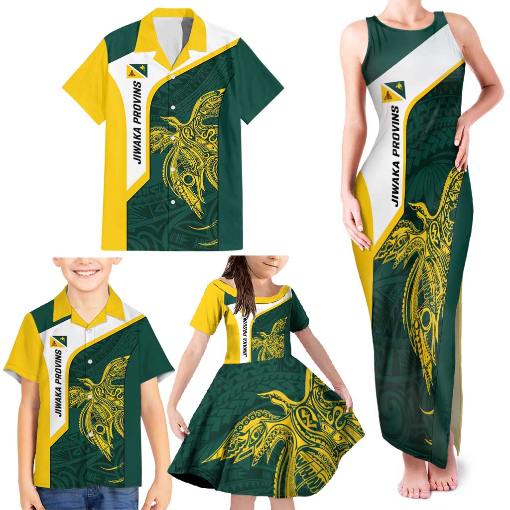 Personalised PNG Jiwaka Province Family Matching Tank Maxi Dress and Hawaiian Shirt Bird of Paradise Tattoo Flag Motif - Polynesian Pride
