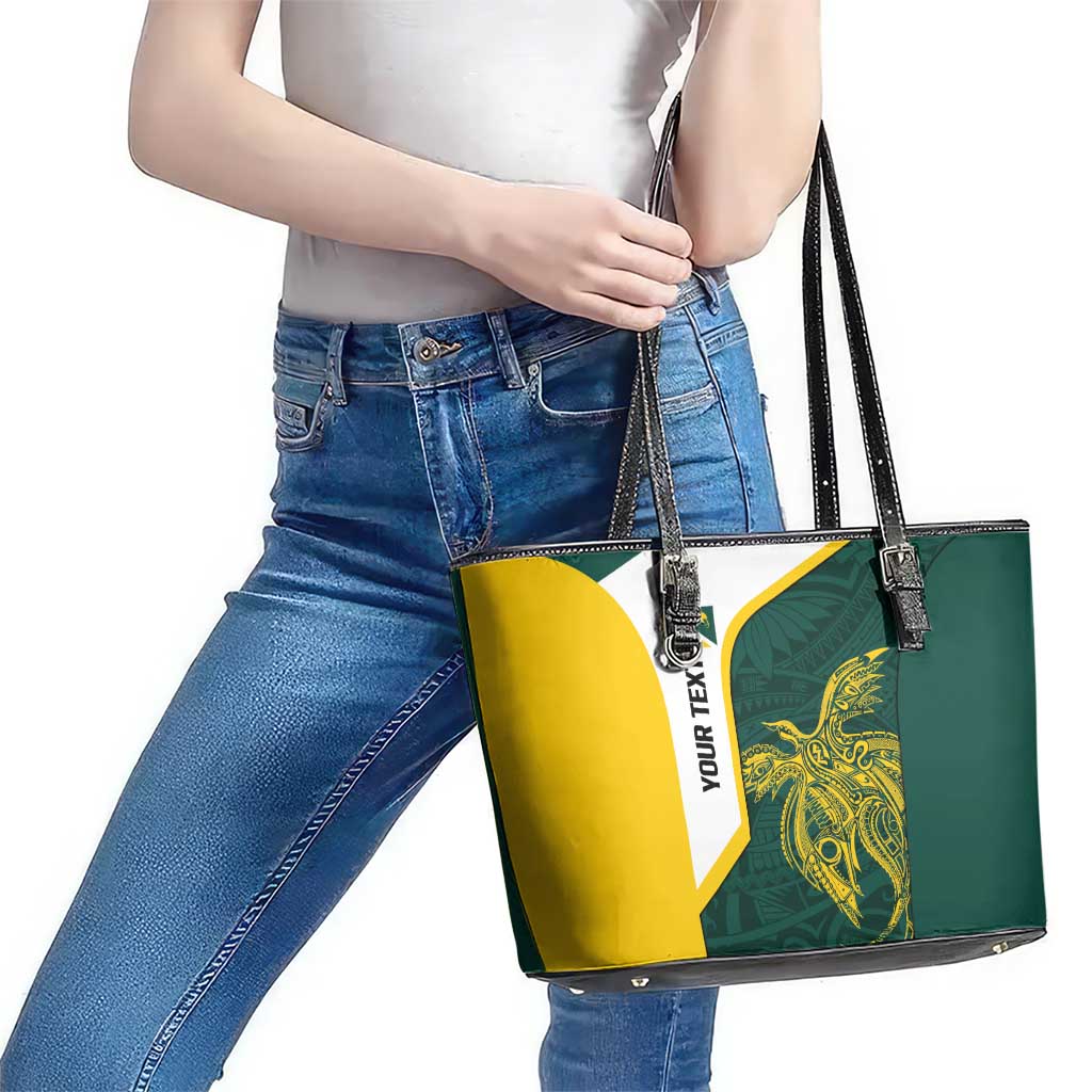 Personalised PNG Jiwaka Province Leather Tote Bag Bird of Paradise Tattoo Flag Motif - Polynesian Pride