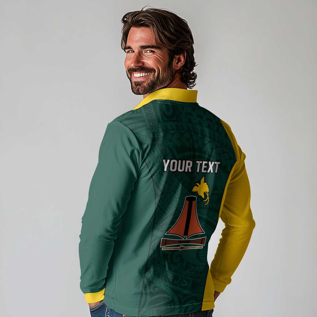 Personalised PNG Jiwaka Province Long Sleeve Polo Shirt Bird of Paradise Tattoo Flag Motif - Polynesian Pride